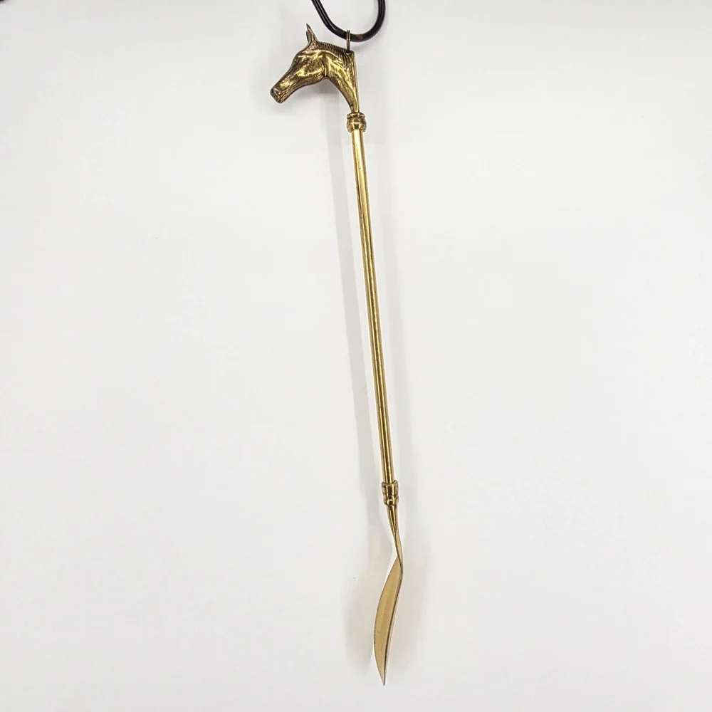 Vintage Brass Horse Head Shoe Horn Long Handle Equestrian Decor 18 Inch
